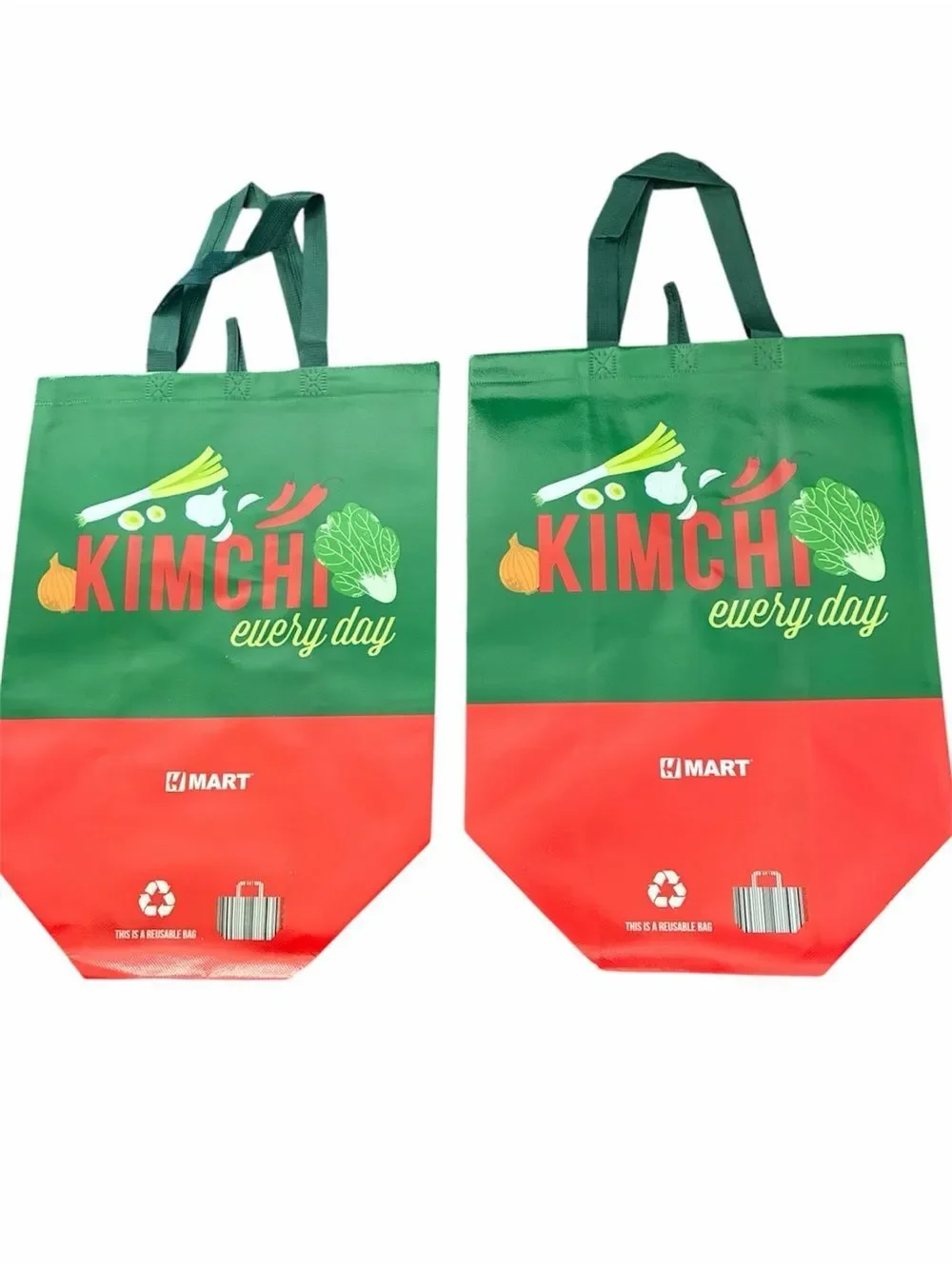 HMart Kimchi Every Day Tote Bag Set (2) – Rare K‑Food Grocery Totes NWOT